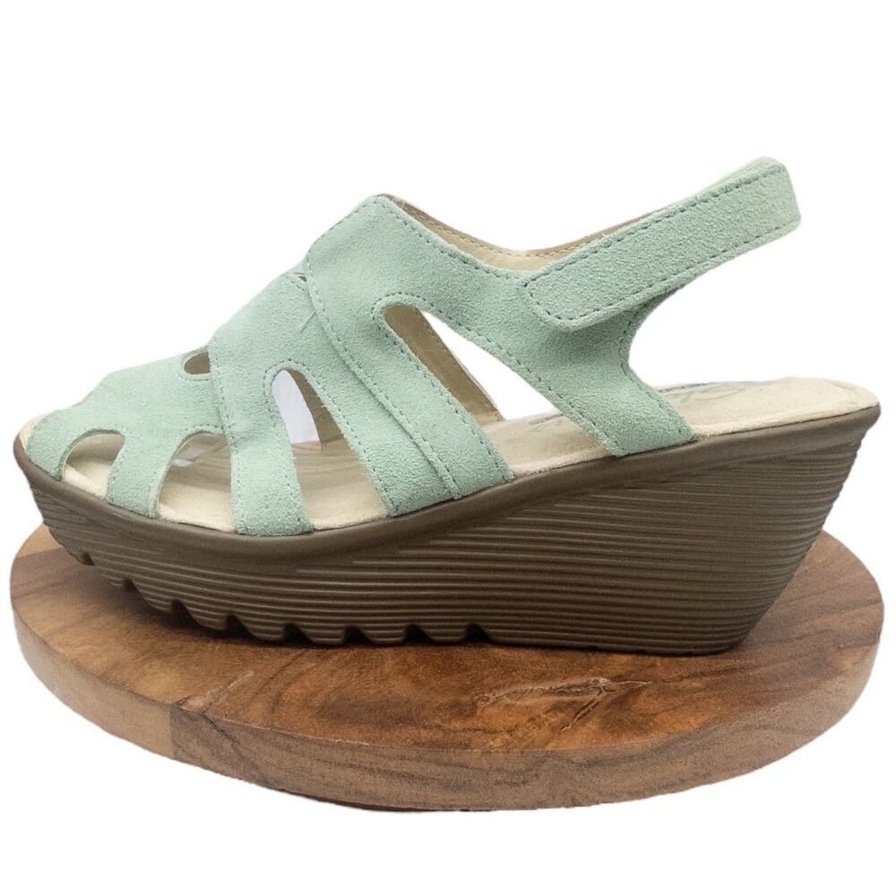 Skechers Parallel Stylin Wedge Sandal Women's 6.5 Mint Suede Slingback Comfort